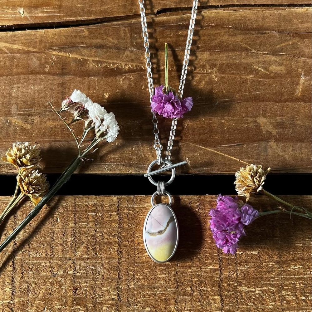 OOAK Artisan Acey Hayes Sterling Silver Sunset Jasper Pendant Toggle Necklace